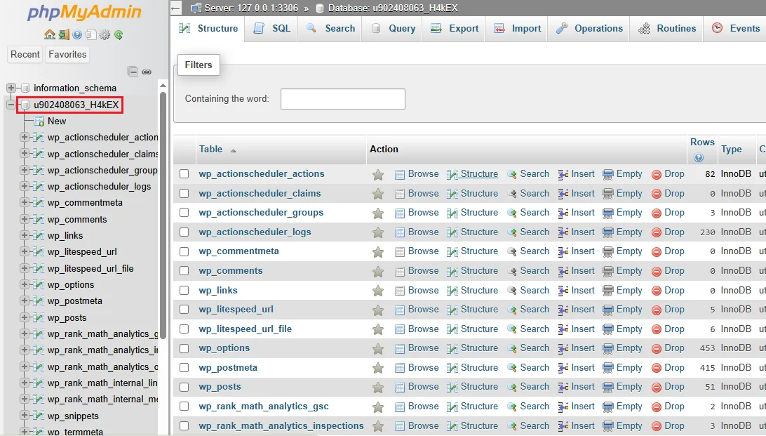Select your Database from phpMyAdmin